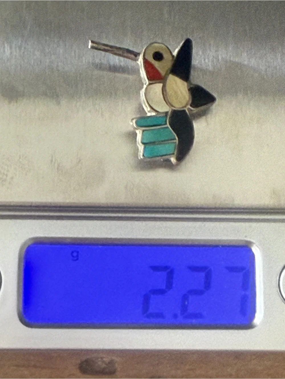 Vintage Sterling Silver Zuni Pin Inlay Brooch Pendant Hummingbird